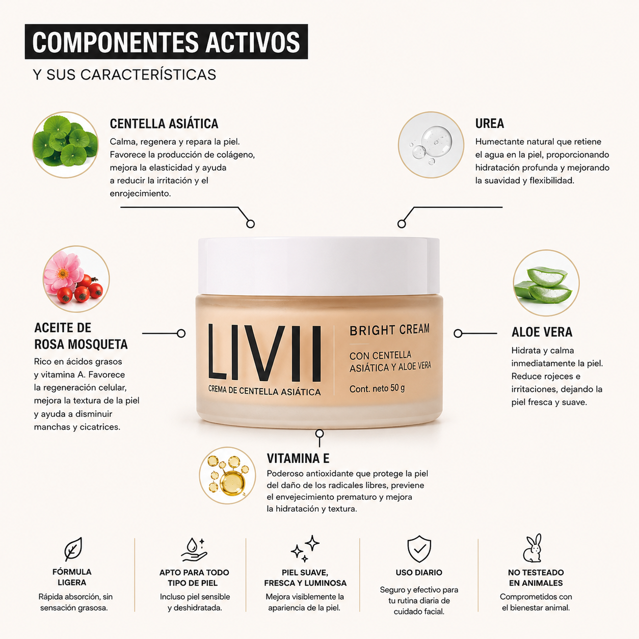 Crema Hidratante con Centella Asiática y Aloe Vera | LIVII