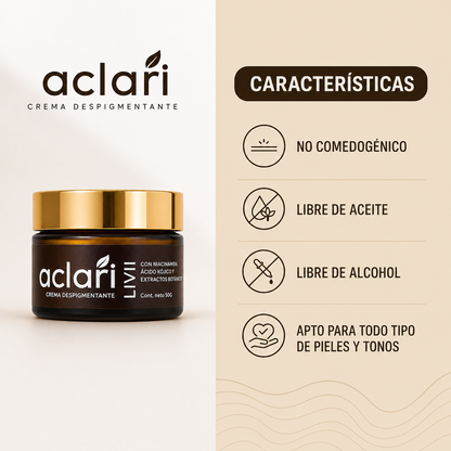 Aclari | Bright Cream | Crema Despigmentante Facial con Niacinamida y Ácido Kójico | Marca Livii | 50 ml
