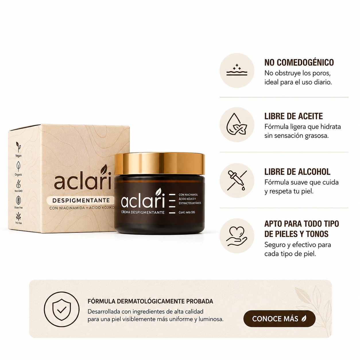 Aclari | Bright Cream | Crema Despigmentante Facial con Niacinamida y Ácido Kójico | Marca Livii | 50 ml