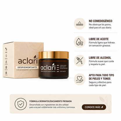 Aclari | Bright Cream | Crema Despigmentante Facial con Niacinamida y Ácido Kójico | Marca Livii | 50 ml