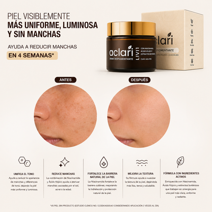 Aclari | Bright Cream | Crema Despigmentante Facial con Niacinamida y Ácido Kójico | Marca Livii | 50 ml