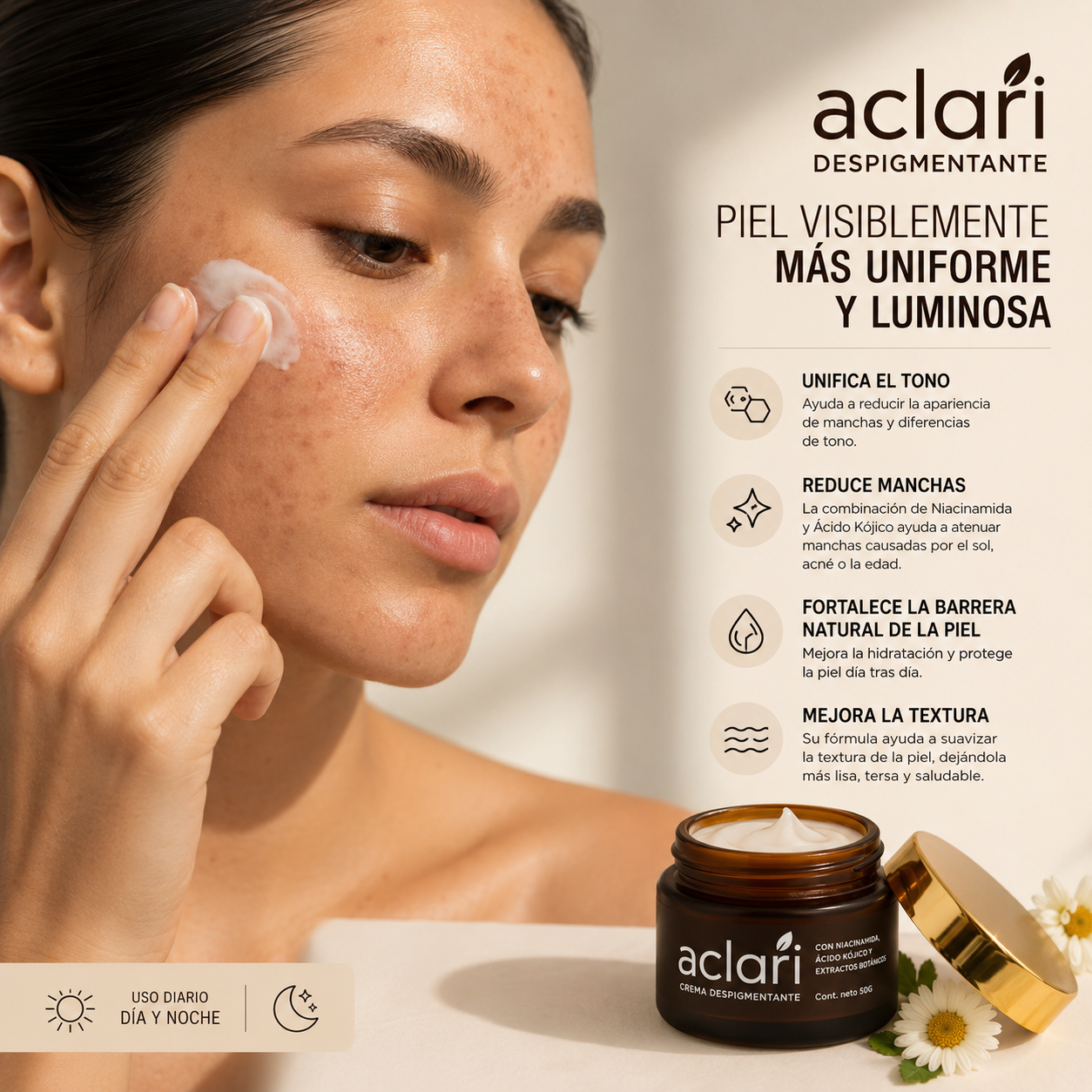 Aclari | Bright Cream | Crema Despigmentante Facial con Niacinamida y Ácido Kójico | Marca Livii | 50 ml